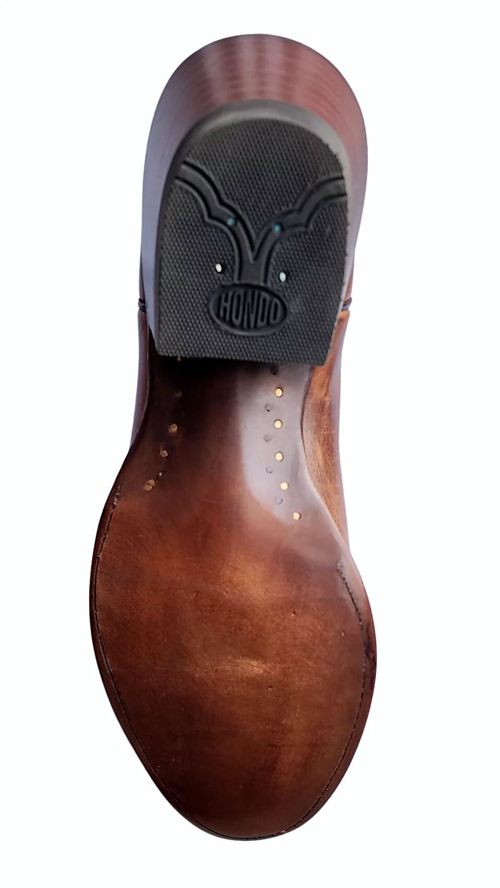 Sixteen-inch tan bullhide round toe boot, product photograph
