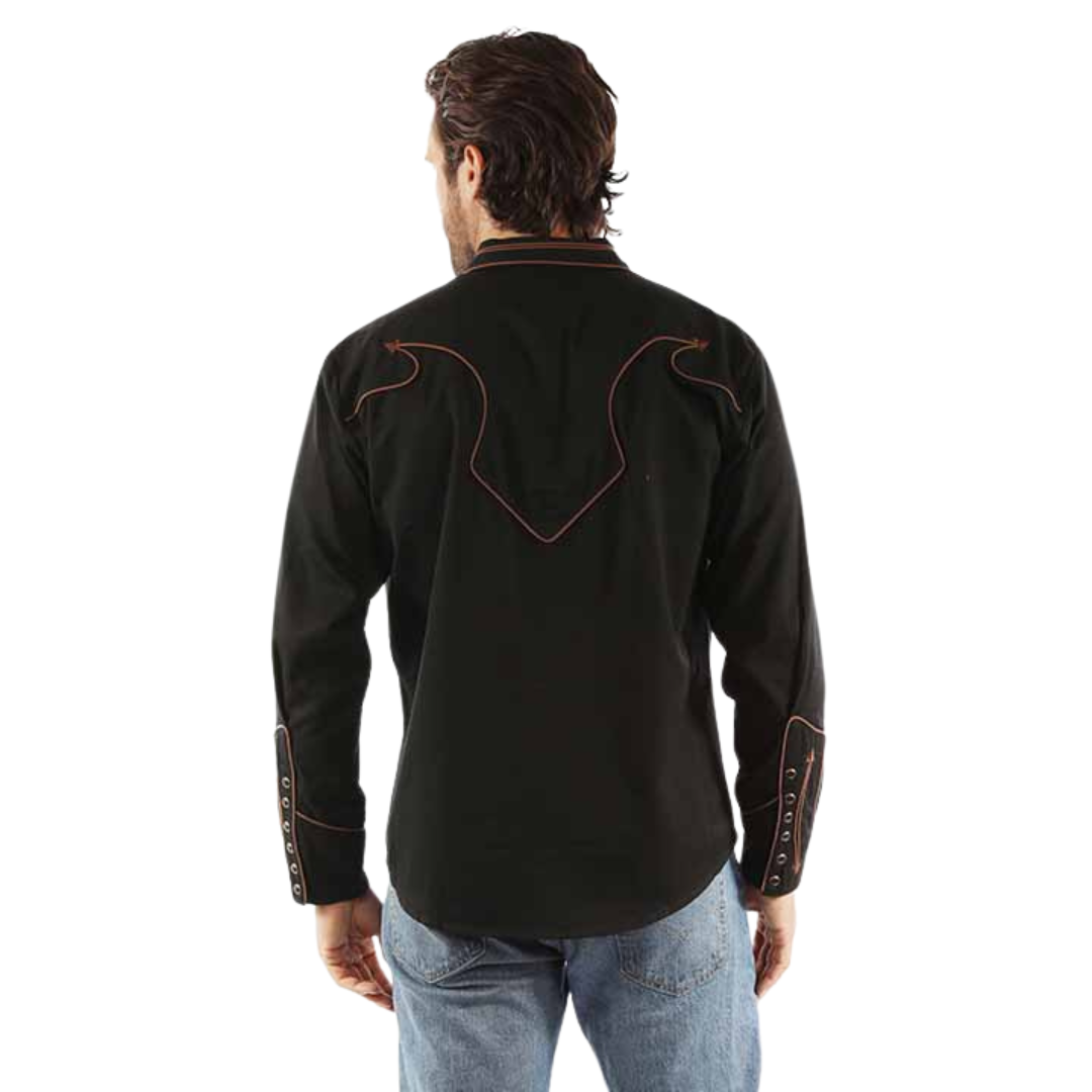 Back view showing the double piping and arrow design across the shoulders