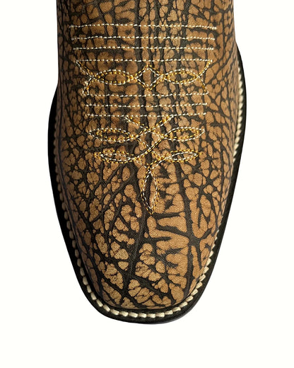 Twelve-inch shaft cowboy boot with visible natural grain