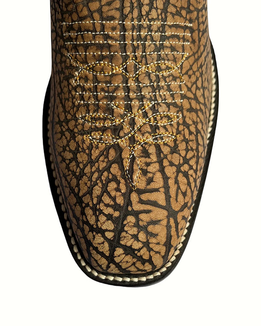 Twelve-inch shaft cowboy boot with visible natural grain