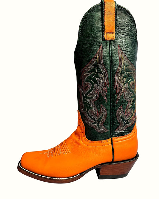 Western boot in benedictine chap with a 13-inch shaft