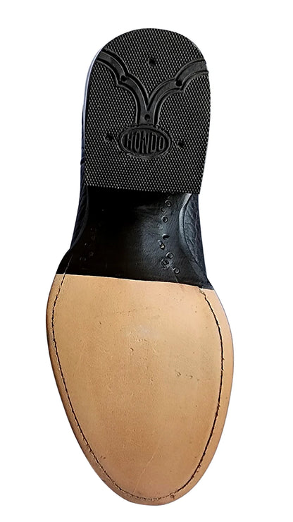Round toe western boot in plain brown bullhide, product photograph