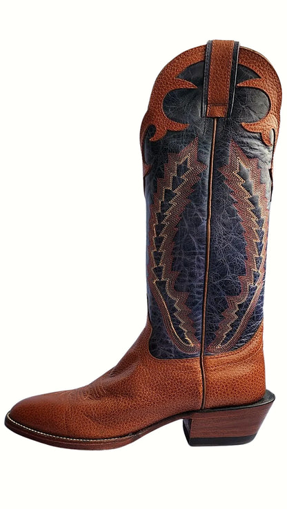 Cognac bullhide western boot with a round toe