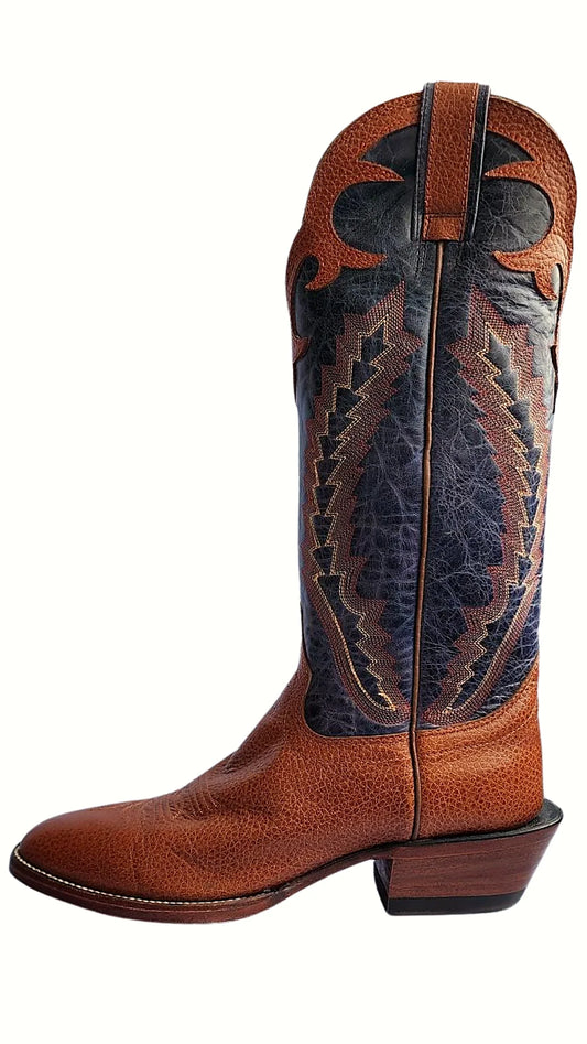 Cognac bullhide western boot with a round toe