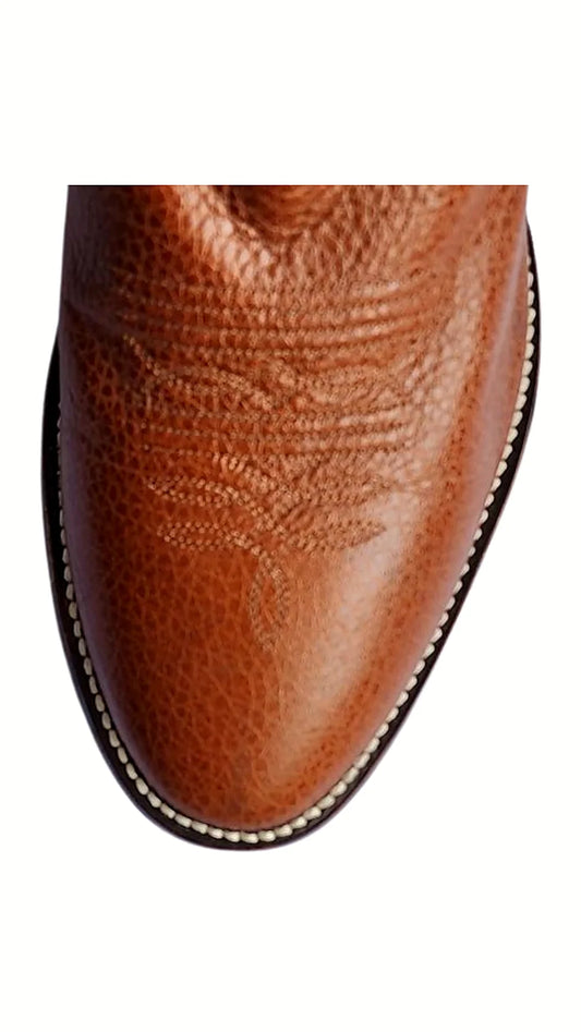 Cognac cowboy boot with a 14-inch shaft and spur ledge