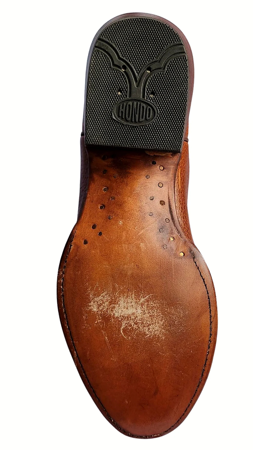 Fourteen-inch cognac bullhide boot, product photograph