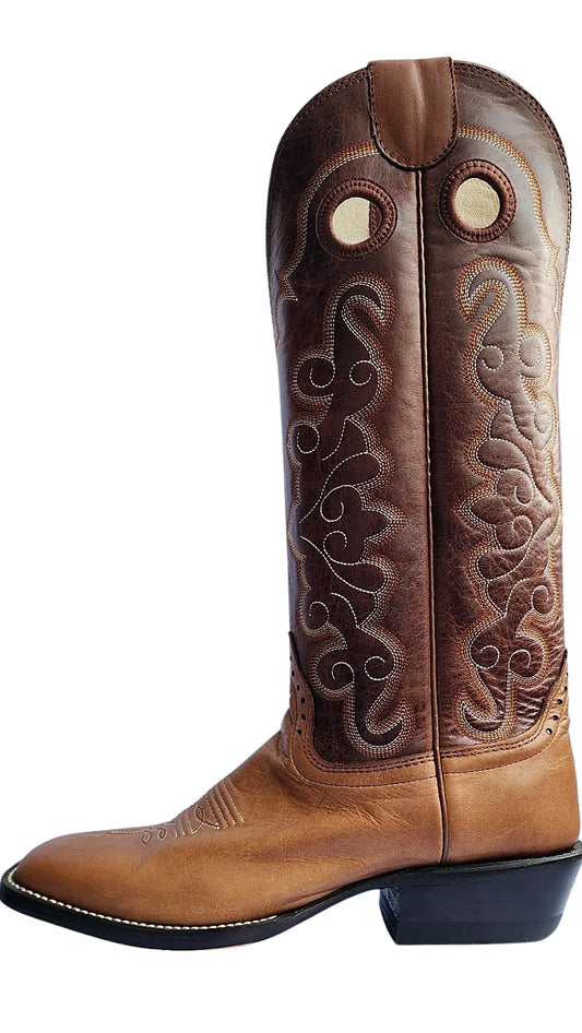 Cognac ranch horse neck western boot with a square toe