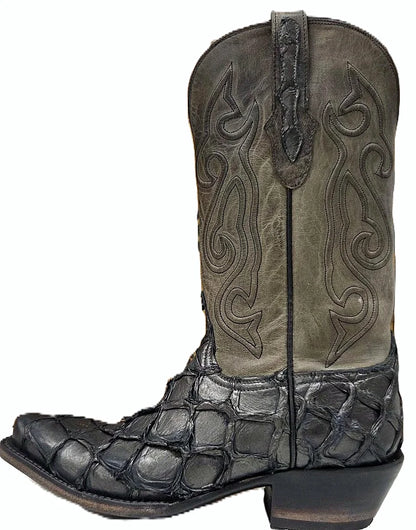 Black pirucu western boot with large overlapping scales