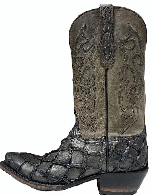 Black pirucu western boot with large overlapping scales