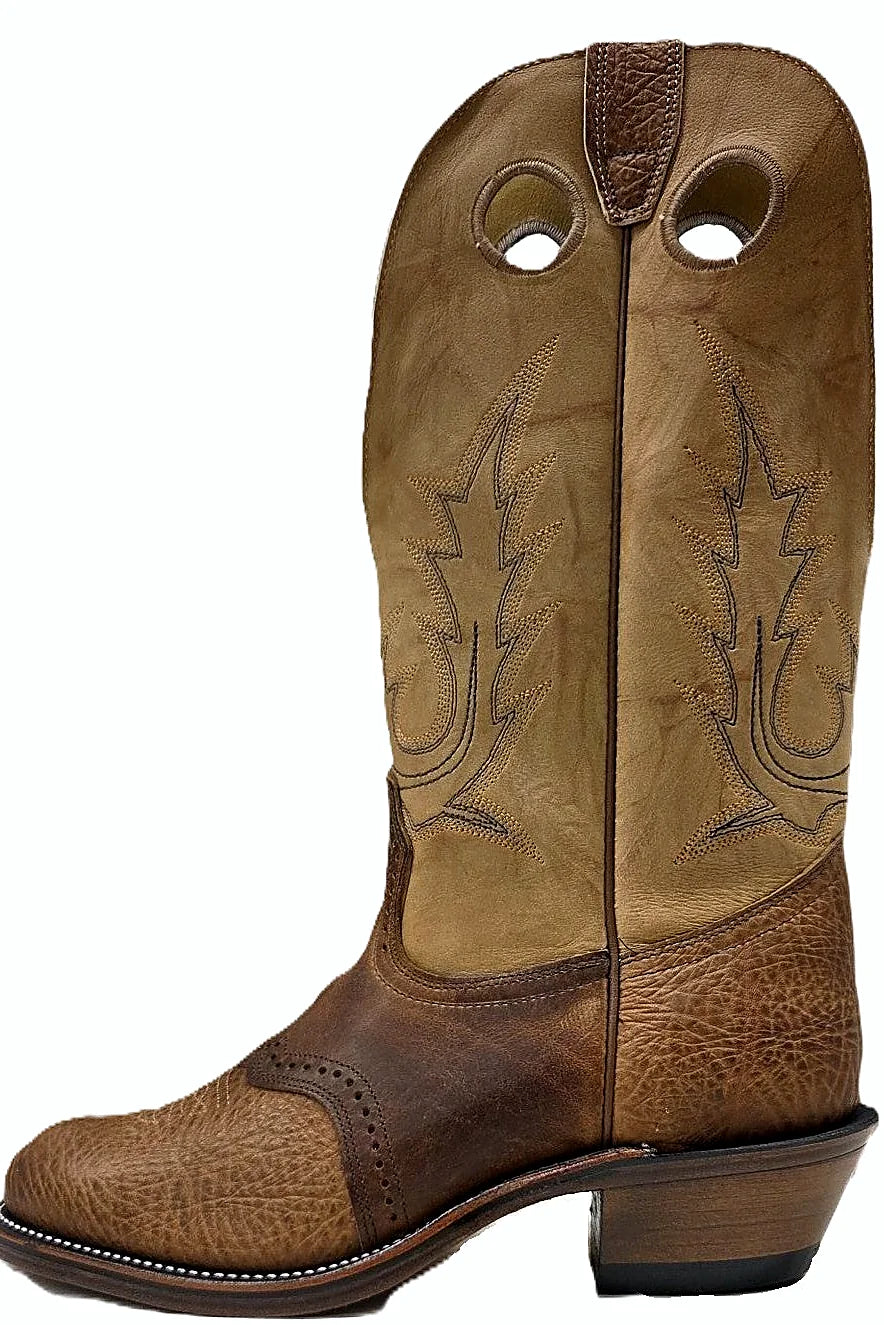 Cognac bullhide buckaroo boot with a round toe