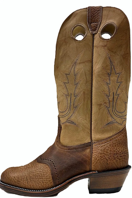 Cognac bullhide buckaroo boot with a round toe