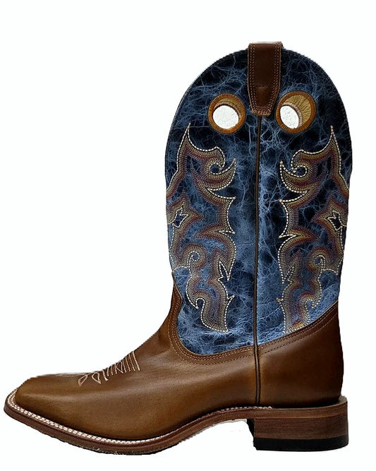 Tan square toe western boot for men