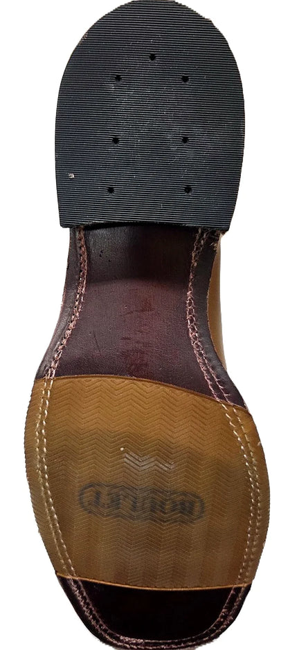 Square toe western boot in tan, product photograph