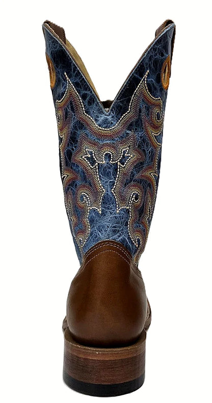 Men's tan cowboy boot with a squared front