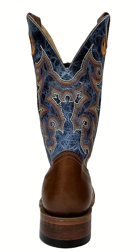 Men's tan cowboy boot with a squared front
