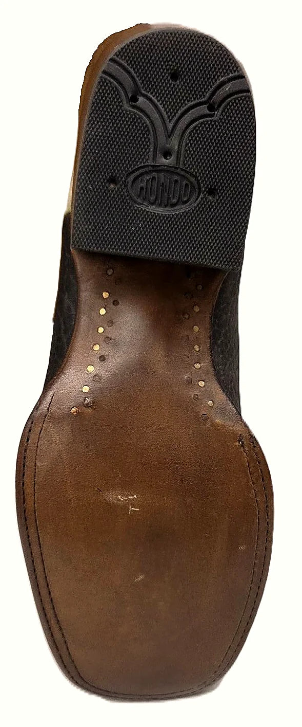 Brown and navy two-tone western boot, product photograph