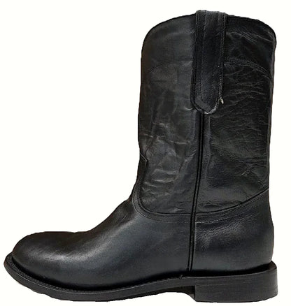 Black cowhide roper boot with a low roper heel