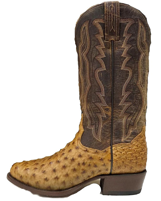 Full quill ostrich western boot in brown with a round toe