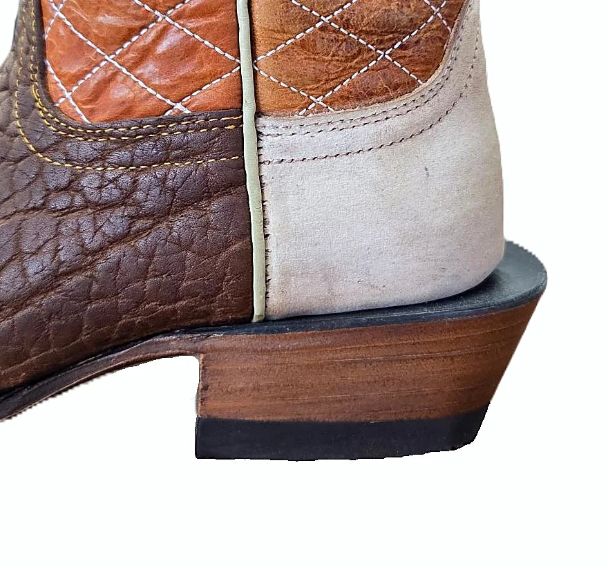 Square toe western boot in honey bullhide, full boot shown