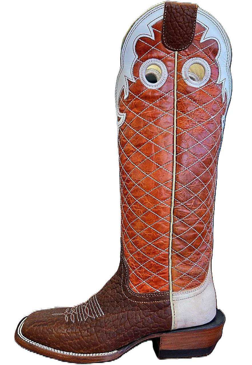Men's honey bullhide western boot with a square toe and 16-inch shaft