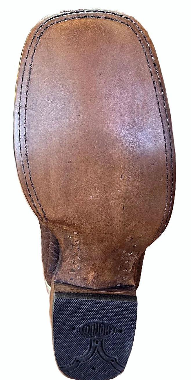 Tall honey bullhide boot with square toe, product photograph